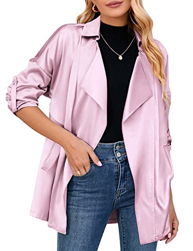 Zeagoo Womens Blazers for Work Professional Satin Oversized Blazer Jackets with Pockets,Pink Purple Small