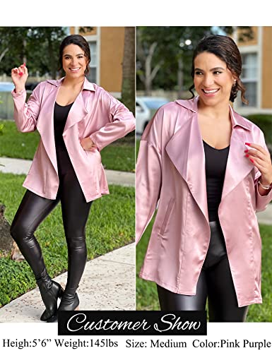Zeagoo Womens Blazers for Work Professional Satin Oversized Blazer Jackets with Pockets,Pink Purple Small