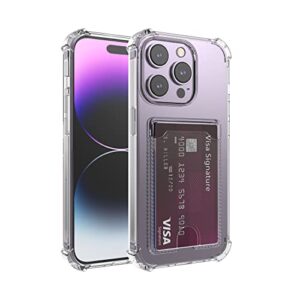 wuwedo for iphone 14 pro crystal clear card case, [slim & protection][up to 2 cards] anti-yellowing flexible tpu wallet case with card holder for iphone 14 pro 6.1" 2022