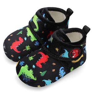 scurtain unisex kids toddler slippers socks fleece slippers for boys girls baby artificial woolen booties with non-slip rubber sole slippers for boys slipper black/dino 10-10.5 toddler