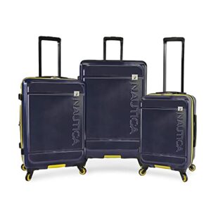 nautica roadie 3pc hardside luggage set, navy/yellow
