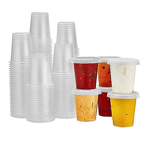 King Zak 150 Sets - 1.5oz, Disposable Mini Plastic Jello Shot Cups With Lids Perfect For Portion Souffle, Condiment, Dipping Sauce, Salad Dressing And More