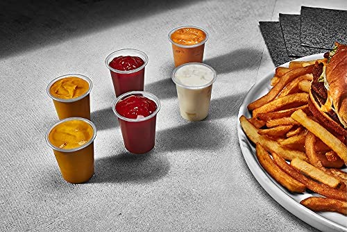 King Zak 150 Sets - 1.5oz, Disposable Mini Plastic Jello Shot Cups With Lids Perfect For Portion Souffle, Condiment, Dipping Sauce, Salad Dressing And More