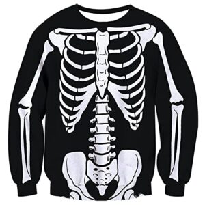 raisevern mens halloween sweatshirts skeleton print funny white bone pullover long sleeve shirts black cool holiday festival sweater for women