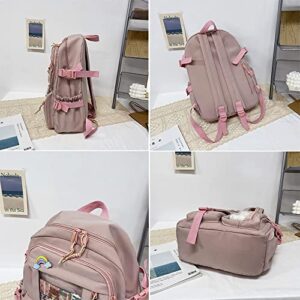 FETNHU Preppy Backpack, Kawaii Backpack with Kawaii Pin And Accessories for Girls School Cute Aesthetic Backpack (White)