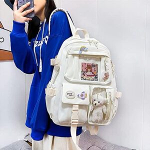 FETNHU Preppy Backpack, Kawaii Backpack with Kawaii Pin And Accessories for Girls School Cute Aesthetic Backpack (White)