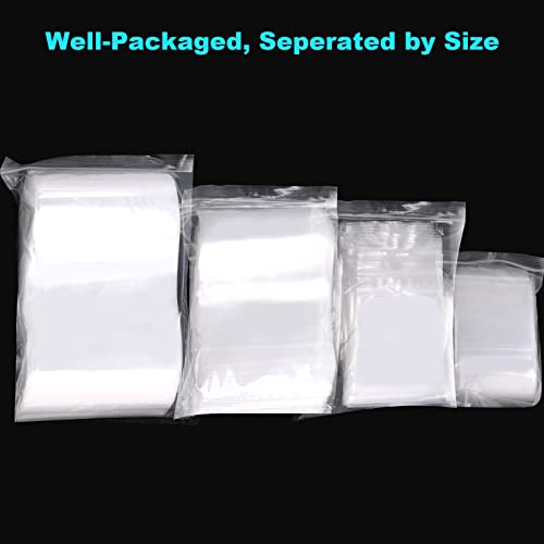 400 Pcs Small Plastic Bags, Resealable Clear Jewelry Bags, Small Baggies, Poly Reclosable Mini Bags, 4 Assorted Sizes 6x3.9 4.7x3.1 3.5x2.3 2.7x2IN, 2 Mil Zipper Bags for Jewelry Pill Packaging VOPTON