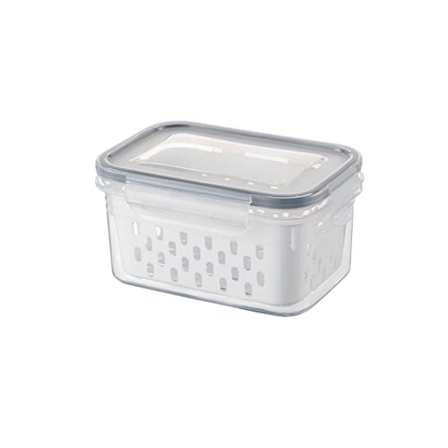 Yiser Double Layer Draining Basket Fresh Keeping Box Kitchen Supplies Sealed Box Plastic Fresh Keeping Box Refrigerator Fruit Storage Sticky Rice Basket (D, One Size)