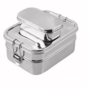 MORE-ECO Classic Stainless Steel Bento Lunch Box Lunch Container Design Holds a Variety of Foods - Metal Bento Box - Dishwasher Safe - Stainless Lid - Stainless 5-in-1