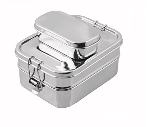 MORE-ECO Classic Stainless Steel Bento Lunch Box Lunch Container Design Holds a Variety of Foods - Metal Bento Box - Dishwasher Safe - Stainless Lid - Stainless 5-in-1