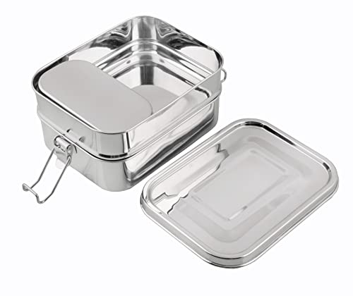 MORE-ECO Classic Stainless Steel Bento Lunch Box Lunch Container Design Holds a Variety of Foods - Metal Bento Box - Dishwasher Safe - Stainless Lid - Stainless 5-in-1