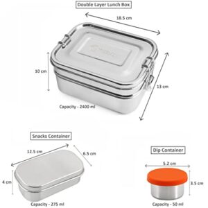 MORE-ECO Classic Stainless Steel Bento Lunch Box Lunch Container Design Holds a Variety of Foods - Metal Bento Box - Dishwasher Safe - Stainless Lid - Stainless 5-in-1