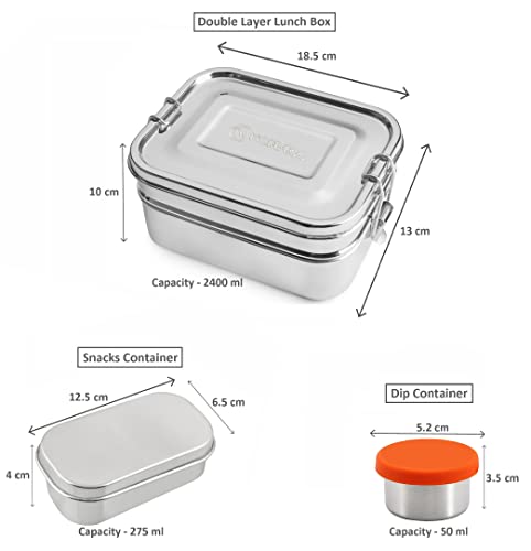 MORE-ECO Classic Stainless Steel Bento Lunch Box Lunch Container Design Holds a Variety of Foods - Metal Bento Box - Dishwasher Safe - Stainless Lid - Stainless 5-in-1