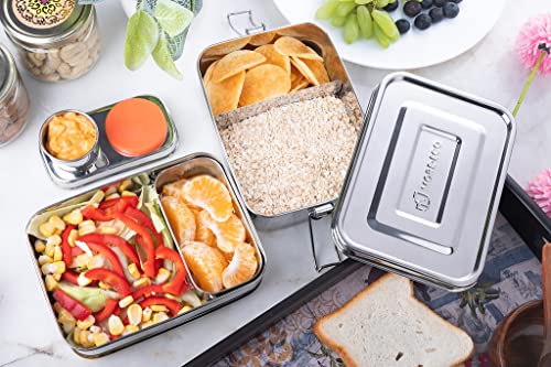 MORE-ECO Classic Stainless Steel Bento Lunch Box Lunch Container Design Holds a Variety of Foods - Metal Bento Box - Dishwasher Safe - Stainless Lid - Stainless 5-in-1