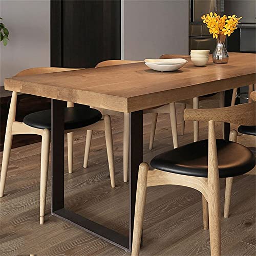 LAKIQ Modern Style Fixed Solid Wood Dining Room Table Rectangle Kitchen Dining Table with 2 Black Metal Legs(Table Only, 55.1" L x 27.6" W x 29.5" H)