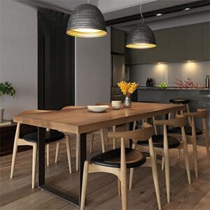 LAKIQ Modern Style Fixed Solid Wood Dining Room Table Rectangle Kitchen Dining Table with 2 Black Metal Legs(Table Only, 55.1" L x 27.6" W x 29.5" H)