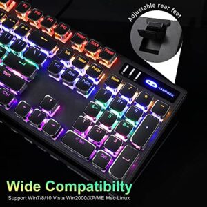 Camiysn Typewriter Style Mechanical Gaming Keyboard, Black Retro Punk Gaming Keyboard with RGB Backlit, 104 Keys Blue Switch Wired Cute Keyboard, Unique Square Keycaps for Windows/Mac/PC