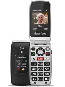 easyfone prime-a1 pro 4g big button flip cell phone for seniors | easy-to-use | clear sound | sos button w/gps | sim card & flexible plans | convenient charging dock (black)