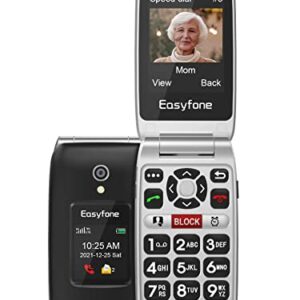 Easyfone Prime-A1 Pro 4G Big Button Flip Cell Phone for Seniors | Easy-to-Use | Clear Sound | SOS Button w/GPS | SIM Card & Flexible Plans | Convenient Charging Dock (Black)