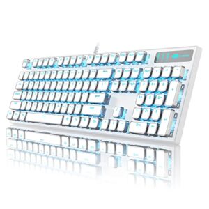 camiysn typewriter style mechanical gaming keyboard, white retro punk gaming keyboard with rgb backlit, 104 keys blue switch wired cute keyboard, uique square keycaps for windows/mac/pc