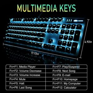 Camiysn Typewriter Style Mechanical Gaming Keyboard, White Retro Punk Gaming Keyboard with RGB Backlit, 104 Keys Blue Switch Wired Cute Keyboard, Uique Square Keycaps for Windows/Mac/PC