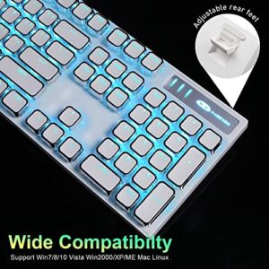 Camiysn Typewriter Style Mechanical Gaming Keyboard, White Retro Punk Gaming Keyboard with RGB Backlit, 104 Keys Blue Switch Wired Cute Keyboard, Uique Square Keycaps for Windows/Mac/PC