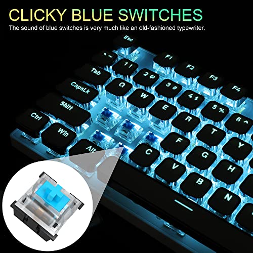 Camiysn Typewriter Style Mechanical Gaming Keyboard, White Retro Punk Gaming Keyboard with RGB Backlit, 104 Keys Blue Switch Wired Cute Keyboard, Uique Square Keycaps for Windows/Mac/PC