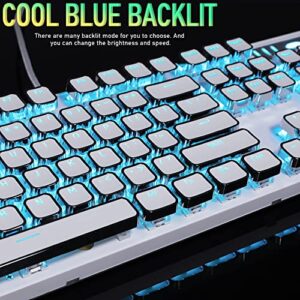 Camiysn Typewriter Style Mechanical Gaming Keyboard, White Retro Punk Gaming Keyboard with RGB Backlit, 104 Keys Blue Switch Wired Cute Keyboard, Uique Square Keycaps for Windows/Mac/PC