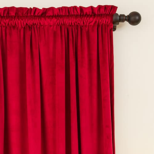 WOD FAMY Velvet Blackout Curtains Drapes Rod Pocket for Living Room/French Door, 52Wx84L Inch Per Panel, 2 Pcs Red Wine