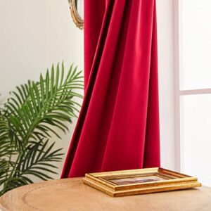 WOD FAMY Velvet Blackout Curtains Drapes Rod Pocket for Living Room/French Door, 52Wx84L Inch Per Panel, 2 Pcs Red Wine