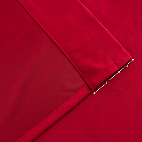 WOD FAMY Velvet Blackout Curtains Drapes Rod Pocket for Living Room/French Door, 52Wx84L Inch Per Panel, 2 Pcs Red Wine