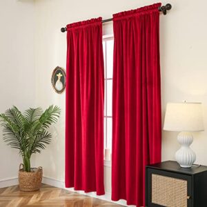 WOD FAMY Velvet Blackout Curtains Drapes Rod Pocket for Living Room/French Door, 52Wx84L Inch Per Panel, 2 Pcs Red Wine