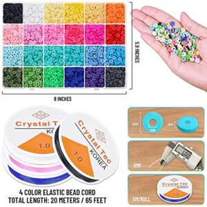 5310 Pcs Clay Beads 6mm 24 Colors Flat Round Polymer Clay Spacer Beads Heishi Beads Kit with 260 Pcs Letter Beads 240 Pcs Pendants and 4 Roll Elastic Strings for DIY Jewelry Making Bracelets Necklace