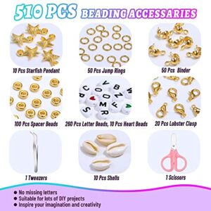 5310 Pcs Clay Beads 6mm 24 Colors Flat Round Polymer Clay Spacer Beads Heishi Beads Kit with 260 Pcs Letter Beads 240 Pcs Pendants and 4 Roll Elastic Strings for DIY Jewelry Making Bracelets Necklace