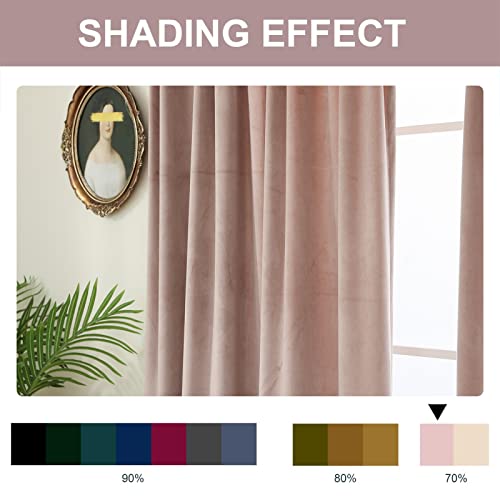 WOD FAMY Velvet Vintage Curtains Panels Grommet Darkening Drapes Blackout Velvet Curtains Panel for Living Room Bedroom Meetingroom Club Theater Patio Door52Wx63L Inch 2 Pcs　Gray and Pink