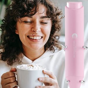 Electric Milk Frother Handheld, Battery Operated Whisk Beater Foam Maker for Coffee, Cappuccino, Latte, Matcha, Hot Chocolate, Mini Drink Mixer, With Stand, Pink