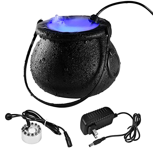 Thaisu Halloween Party Mist Maker, Halloween Witch Cauldron Fog Maker with 12 LED Lights,Water Fountain Pond Fog Atomizer,Halloween Party Prop Decorations (Zinc Alloy)