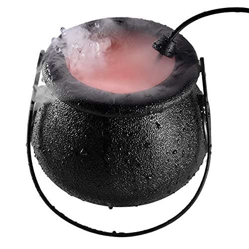 Thaisu Halloween Party Mist Maker, Halloween Witch Cauldron Fog Maker with 12 LED Lights,Water Fountain Pond Fog Atomizer,Halloween Party Prop Decorations (Zinc Alloy)