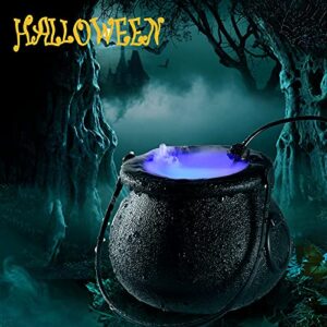 Thaisu Halloween Party Mist Maker, Halloween Witch Cauldron Fog Maker with 12 LED Lights,Water Fountain Pond Fog Atomizer,Halloween Party Prop Decorations (Zinc Alloy)