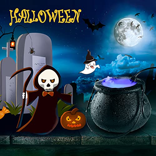 Thaisu Halloween Party Mist Maker, Halloween Witch Cauldron Fog Maker with 12 LED Lights,Water Fountain Pond Fog Atomizer,Halloween Party Prop Decorations (Zinc Alloy)