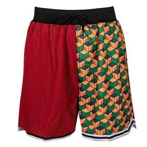 men's basketball shorts workout gym knee pants with pockets athletic walking red square splicing shorts m