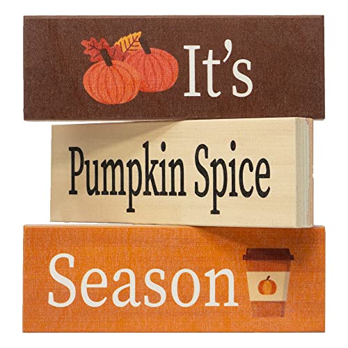 JennyGems It's Pumpkin Spice Season Wooden Block Signs, Fall Decor, Harvest Autumn Thanksgiving Decor, Fall Decorations for Home, Tiered Tray, Made in USA