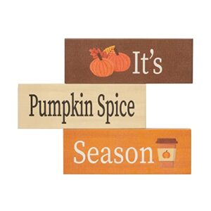 JennyGems It's Pumpkin Spice Season Wooden Block Signs, Fall Decor, Harvest Autumn Thanksgiving Decor, Fall Decorations for Home, Tiered Tray, Made in USA