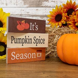 JennyGems It's Pumpkin Spice Season Wooden Block Signs, Fall Decor, Harvest Autumn Thanksgiving Decor, Fall Decorations for Home, Tiered Tray, Made in USA