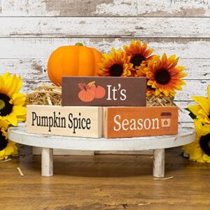 JennyGems It's Pumpkin Spice Season Wooden Block Signs, Fall Decor, Harvest Autumn Thanksgiving Decor, Fall Decorations for Home, Tiered Tray, Made in USA