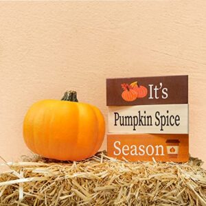 JennyGems It's Pumpkin Spice Season Wooden Block Signs, Fall Decor, Harvest Autumn Thanksgiving Decor, Fall Decorations for Home, Tiered Tray, Made in USA