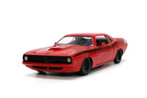 jada toys big time muscle 1:24 1973 plymouth barracuda die-cast car red/black, toys for kids and adults