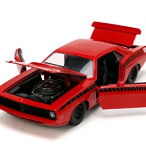 Jada Toys Big Time Muscle 1:24 1973 Plymouth Barracuda Die-cast Car Red/Black, Toys for Kids and Adults