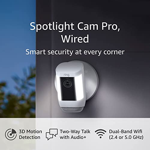 Ring Spotlight Cam Pro, Wired | 3D Motion Detection, Two-Way Talk with Audio+, and Dual-Band Wifi (2022 release) - White