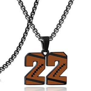 SKQIR Football Number Necklace for Boys Athletes Jersey Black Number Chain for Men Stainless Steel Charm Number Pendant Sport Jewelry Gift for Men Number：22